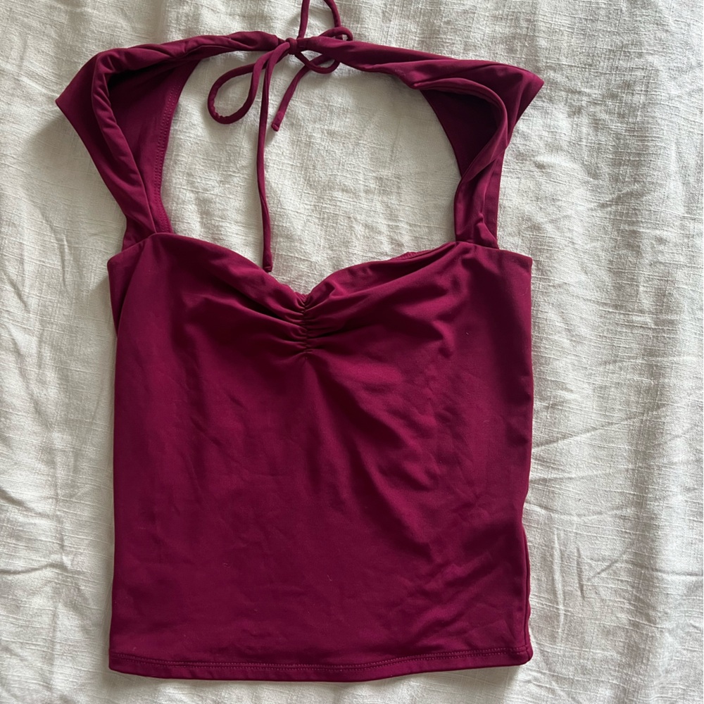 Garage Maroon Ruched Tie Front Tank Top